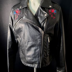 YOKI Faux Leather Embroidery Jacket